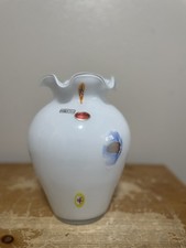Vintage White Murano Glass Vase Lavorazione Arte Large Made In Italy