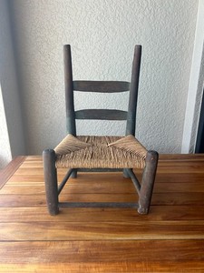Antique Primitive Child's Ladderback Rush Seat Chair Folk Art c. 1880-1920