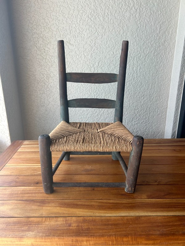 Antique Primitive Child's Ladderback Rush Seat Chair Folk Art c. 1880-1920