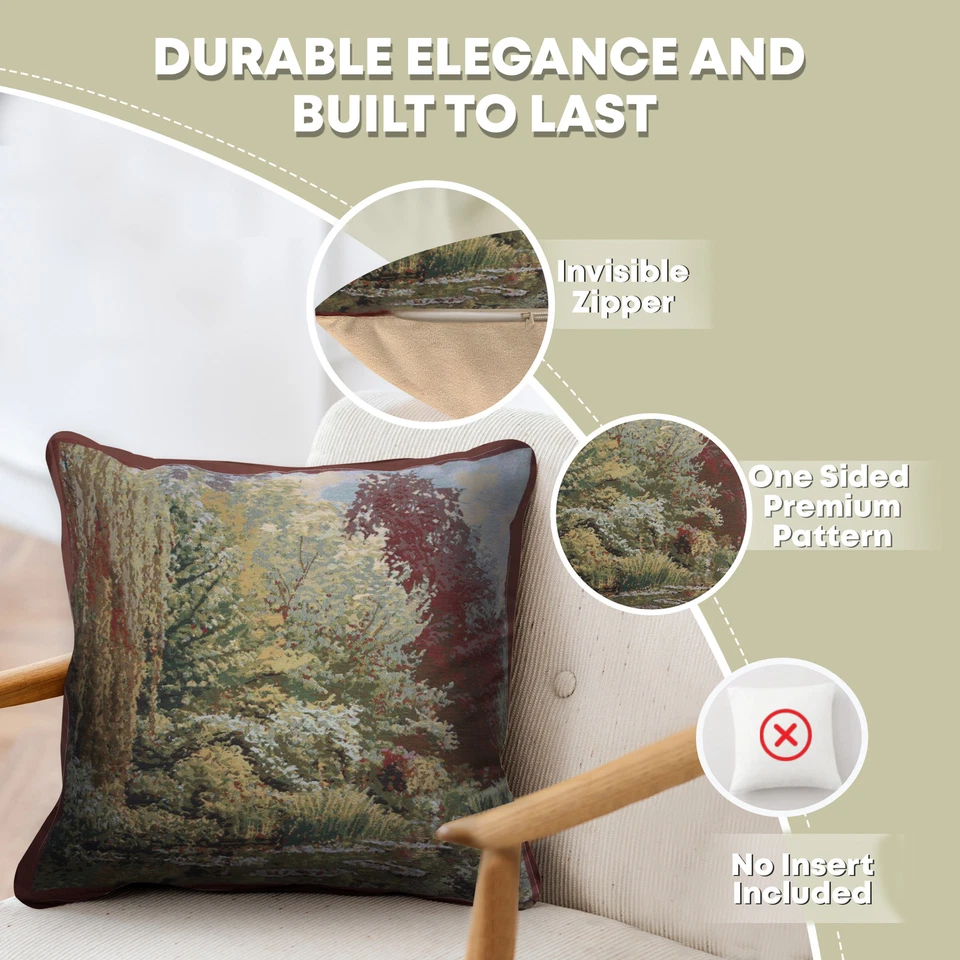 Tranquil Trees: Belgian Tapestry Cushion Covers Inspired by Monet's Garden - Image 2 of 4