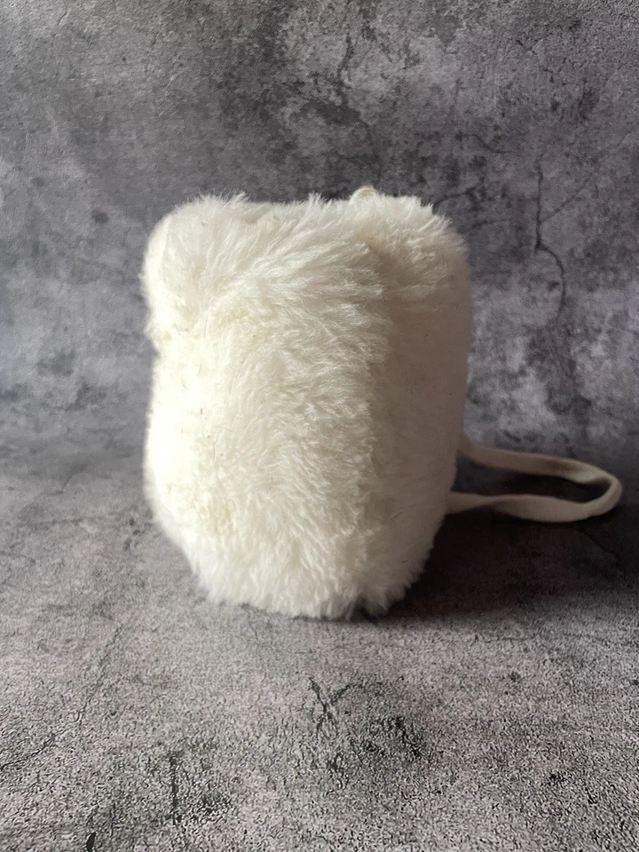 Calentador de manos vintage de piel sintética juvenil blanco/crema con accesorio de mango USADO Foto 3 de 4