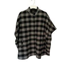 Eddie Bauer Womens Sz.XL Black Gray Carbon Cape Poncho Wool Blend Pockets NEW