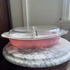 Vintage Pyrex Pink Daisy Oval Casserole Divided Dish W/Lid