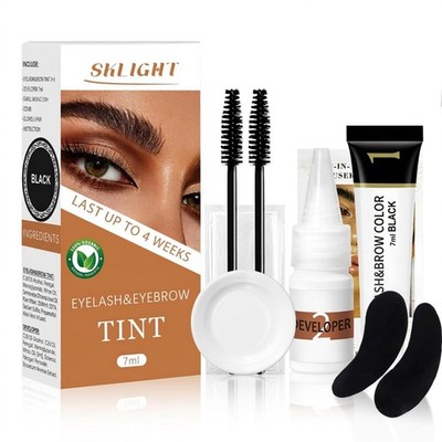 Lash Color Kit, Natural Black Eyelash & Eyebrow Color Kit with Reusable Eye P...