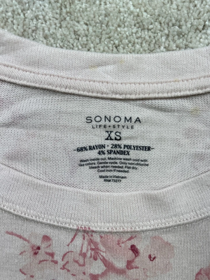 Suéter Sonoma Para Mujer XS Rosa Blanco Estampado Floral Manga 3/4 Pullover Informal XS Foto 4 de 4