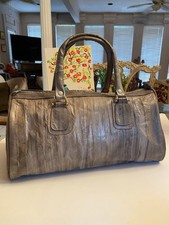 Vintage Genuine Hong Kong Eel Skin Leather Gray Doctor Handbag
