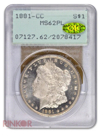 1881-CC $1 Morgan Dollar PCGS MS 62 PL Gold CAC