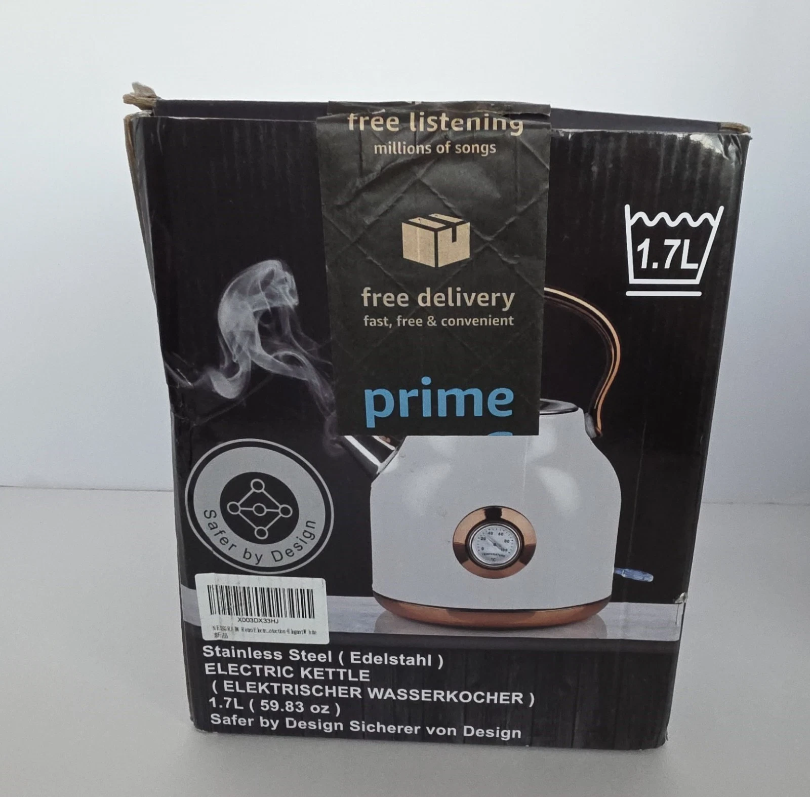 NESSGRAIM Retro Electric Kettle 1.7L Stainless Steel Tea Kettle