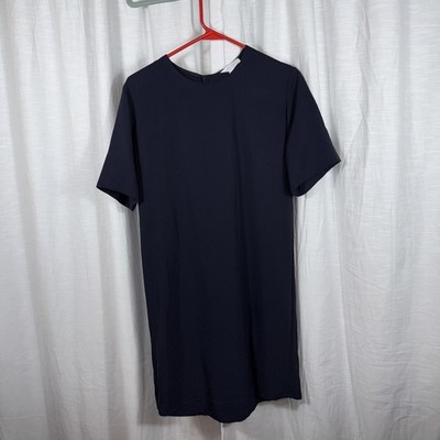 Everlane Navy Short Sleeve Shift Dress Full Zip Back Size 2 Career Minimalist
