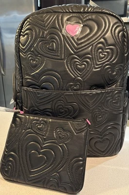 NWT Luv Betsey Johnson Quilted Hearts Black Pink Backpack  display picture 2