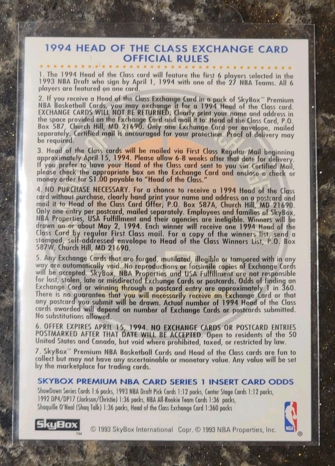 1993-94 SKYBOX PREMIUM ГОЛОВА КЛАССА ОБМЕНА ВЫКУП 1:360 - РЕДКАЯ ДЕБЮТАНТ - Изображение 3 из 4