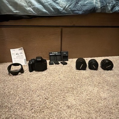 Cannon EOS rebel T7,  3 batteries with chargers, 3 lenses 