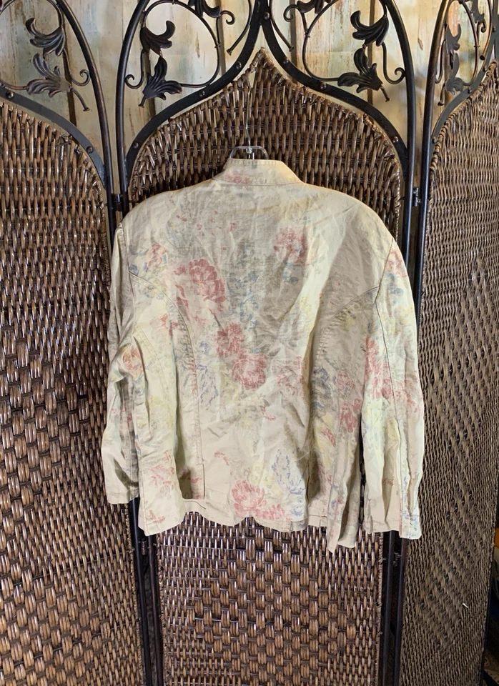 Ralph Lauren красивый винтажный нейтральный цветочный 100% льняной Summer куртка редкая XL - Изображение 4 из 4