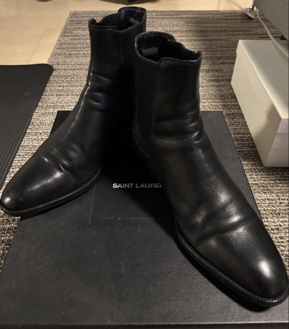 Stivali Saint Laurent Wyatt Chelsea in pelle nera taglia 40 da uomo autentici senza scatola