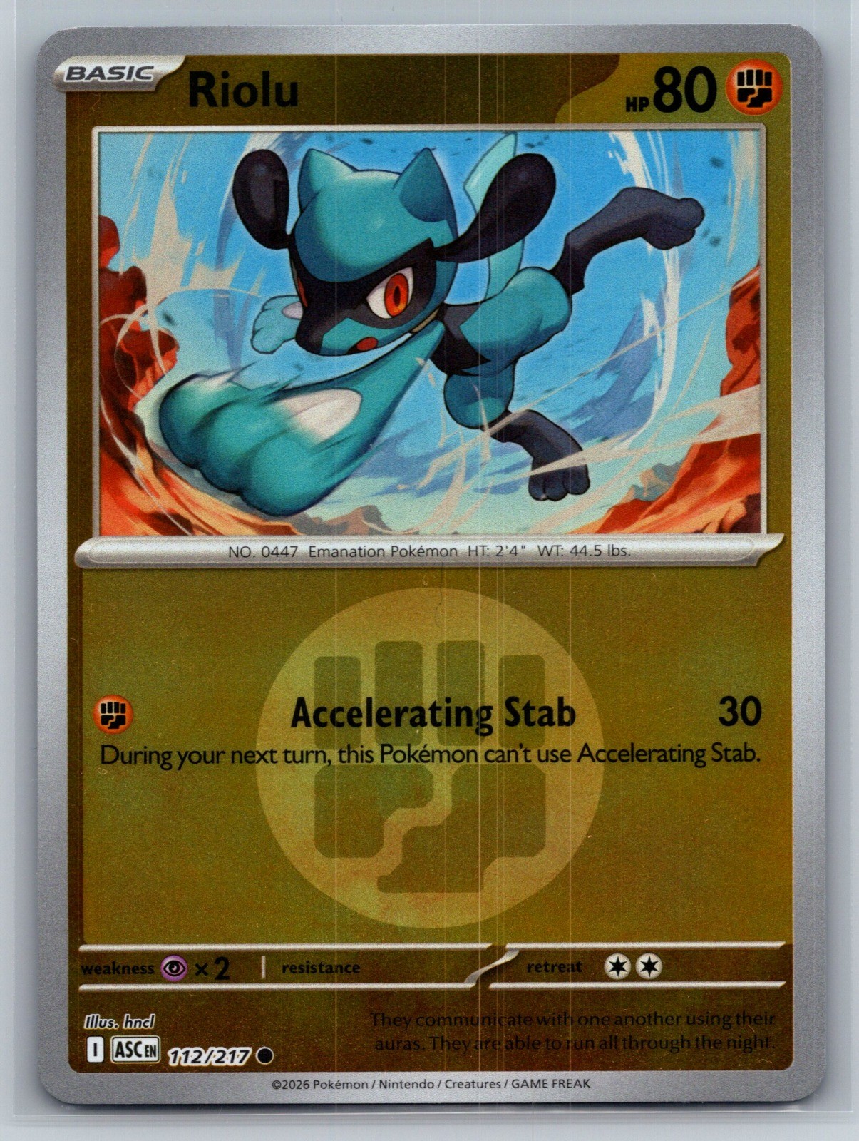 2026 Riolu (Energy Symbol Pattern) Reverse Holo Ascended Heroes 112/217 NM