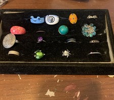 16 Fun Funky Rings Resin Beaded LOVE Spider Dangle Copper Frog Swirl Etc