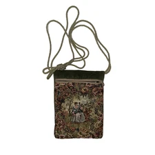 Floral Woman Tapestry Crossbody Bag with Rope Strap Boho VTG Accessory