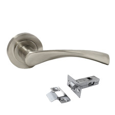 Satin Nickel Twist Door Handles + Latches Set Internal Lever on Rose 1 Pair +
