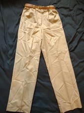 Vintage Pendleton Womens 100 Virgin Wool Tan Pleated Pants w/Leather Belt Sz 8