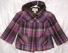 CHEROKEE Girls Plaid Hooded Jacket Size XS 4/5 Lined Large Buttons Pockets