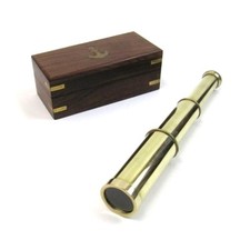 9" BRASS TELESCOPE IN WOODEN BOX MARITIME PIRATE NAUTICAL HANDHELD SPYGLASS