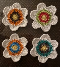 Cheery Crocheted Flower Coaster Set 4
