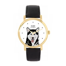 Toff London TLWS-29927 Ladies Black And White Husky Dog Head Watch