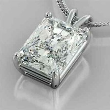 3.00Ct Emerald Cut Lab-Created Diamond Women's Pendant 14K White Gold Plated