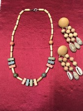 Vintage Style Handmade Necklace Earring Set 18 with Multi Color Wooden Beads