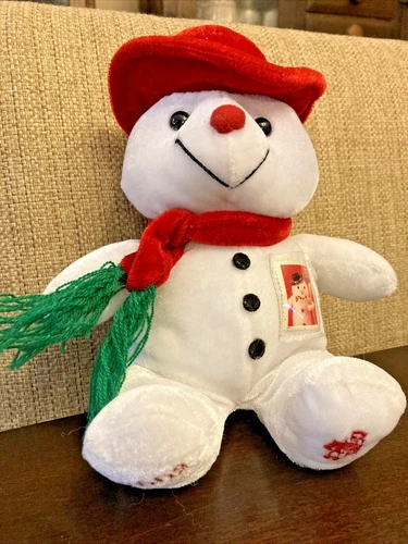 Plush 37 Cent Postage Stamp Snowman USPS 2002 Christmas 7” Toy Red hat & Scarf.