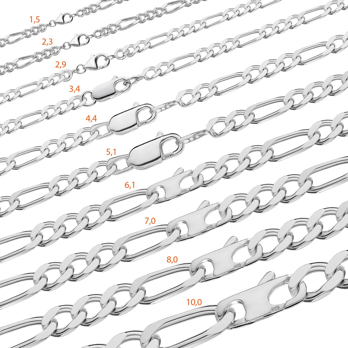 real 925 sterling silver chains figaro solid curb chain Necklace