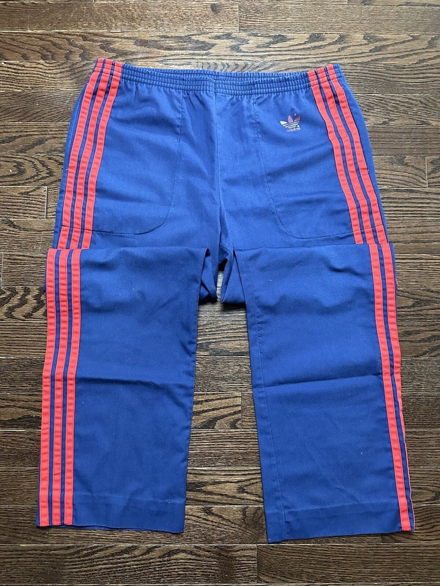 RARE Vintage 1980s Adidas Track Pants BLUE/ Stripes Mens M MADE IN