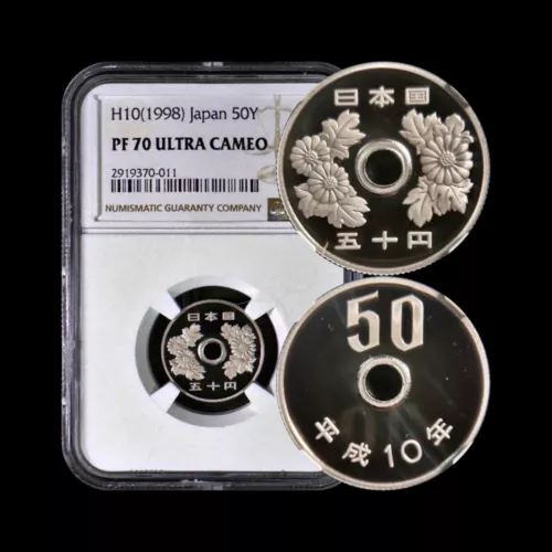 JAPAN. 1998, 50 Yen - NGC PF70 - Top Pop 🥇 Cherry Blossoms, Heisei 10