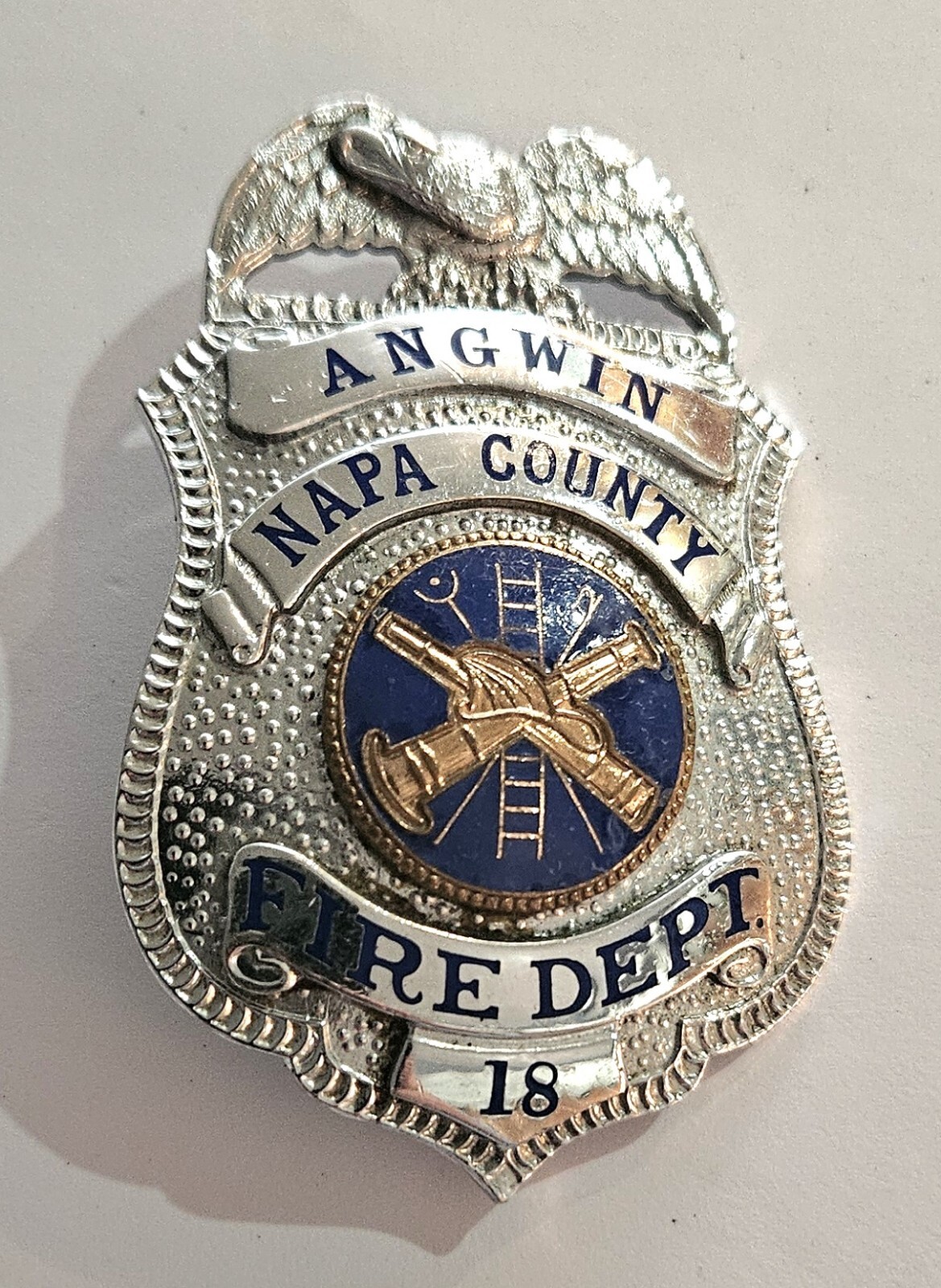 Vintage, Hallmarked, Numbered Napa County, CA Fire Dept. ANGWIN Fireman