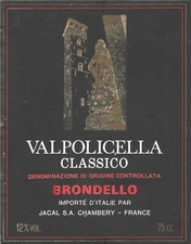 IT 9 Label ETIQUETTE, VALPOLICELLA Classico D.O.C, BRONDELLO, imported