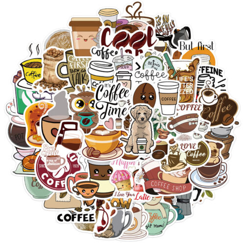50pc Coffee Vinyl Stickers for Laptop Phone Guitar Luggage Graffiti Decoration - Picture 1 of 6