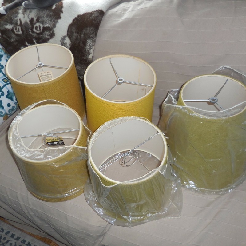 Lot of Five Woodstock Lampshades, Yellow-Green Color, NOS