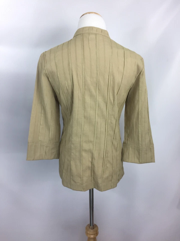 Citron Santa Monica Womens Top Bamboo Button Khaki Mandarin Collar Pleated PXS - Image 3 of 4