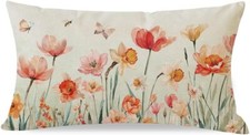 Spring Flower Wildflower Throw Pillow Cover 12x20 Inch Butterfly Watercolor Flor