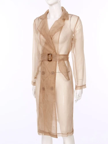 Womens Coat See Through Trench Notch Lapel Jackets Ladies Outerwear Cropped- - Picture 58 of 60