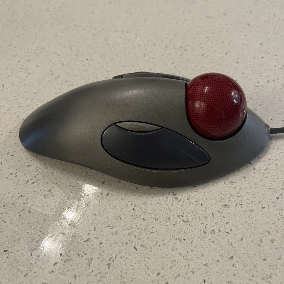 Logitech T-BC21 USB Wired Optical Trackman Red Marble Mouse Trackball - Works! - Image 3 of 4