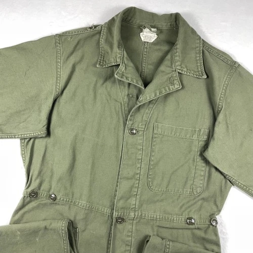 Vtg 70s OG-107 Military Coveralls Large Sateen Vietnam Fatigues US Army S/S USA
