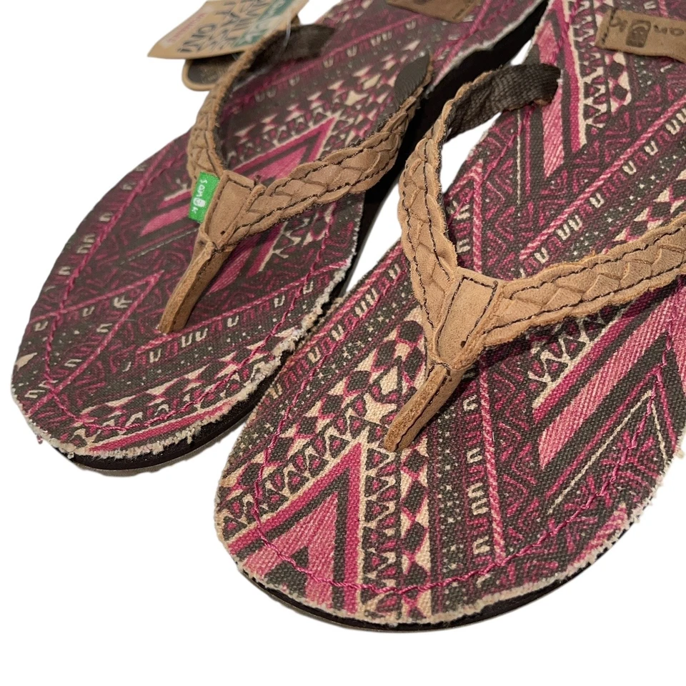 Sanuk Poncho Viva Yoga Chanclas Mujer Talla 5 Marrón Cuero Rosa Sandalias Tribales Foto 3 de 4