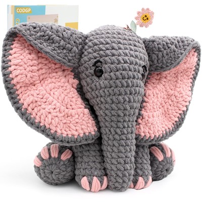 Crochet Kit for Beginners,13in Crochet Animal Kit Elephant,Crochet Starter Ki...