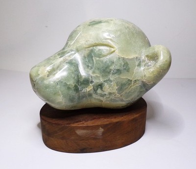 11 lb Carved Jade Animal Cat Head Bust on a fitted stand. Estate Piece