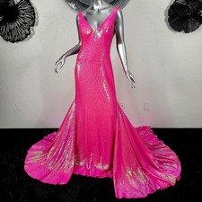 NWT~$690~JOVANI~12/14~FUCHSIA PINK IRIDESCENT SEQUIN PROM PAGEANT FORMAL DRESS