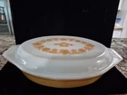 Vintage Pyrex USA Gold & White Butterfly Gold 1 Qt Divided Casserole & Lid