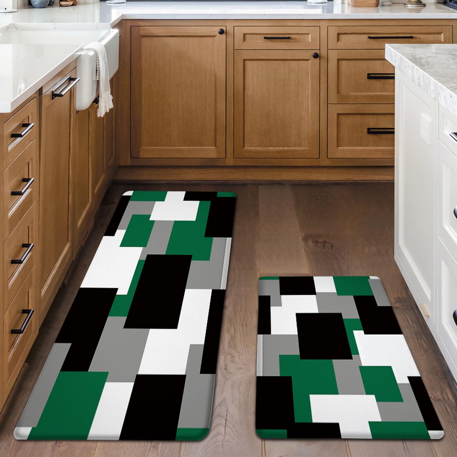 Green Kitchen Rugs Set of 2 Cushioned Anti Fatigue Kitchen Mats for Floor Non...