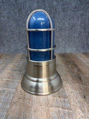 VTG Pottery Barn Rare Cage Lamp Blue Silver Beacon Light Rowan Touch Nautical