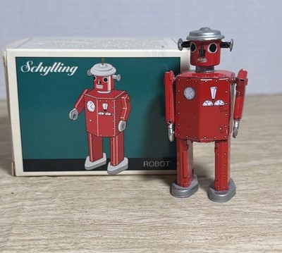 Schylling Atomic Robot Man miniature tin ornament. reproduction. With Box